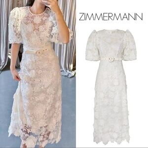 Zimmermann Halliday White Floral Lace Dress size M